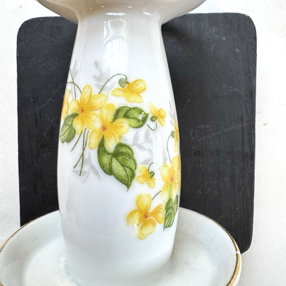 Vintage Cottage Core YELLOW Floral Toothbrush Holder with Gold Trim - Picture 4 of 7